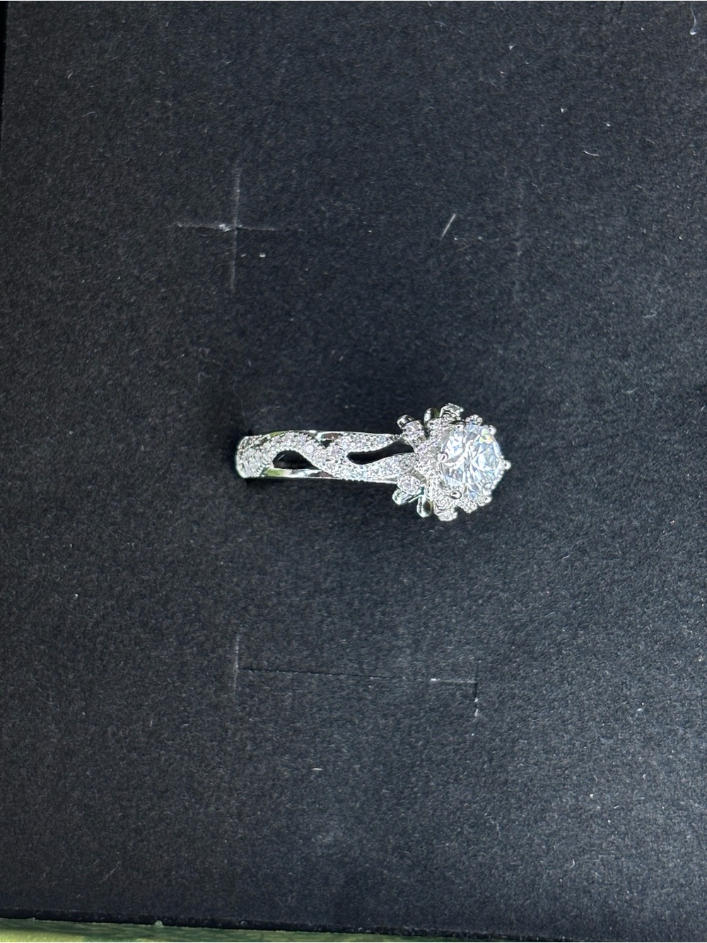 Silver White Halo Floral Engagement Ring moissanite size 9
